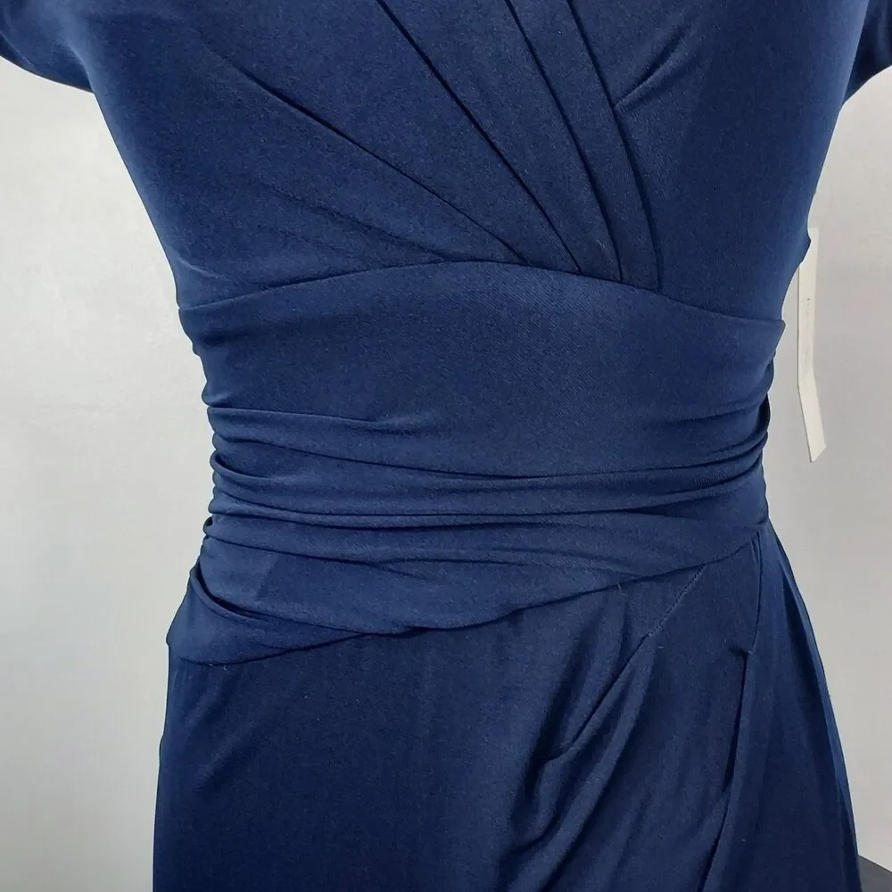Ivy & Blu Maggy Boutique V-Neck Navy Blue Faux Wrap Dress Size 4 Flowy New